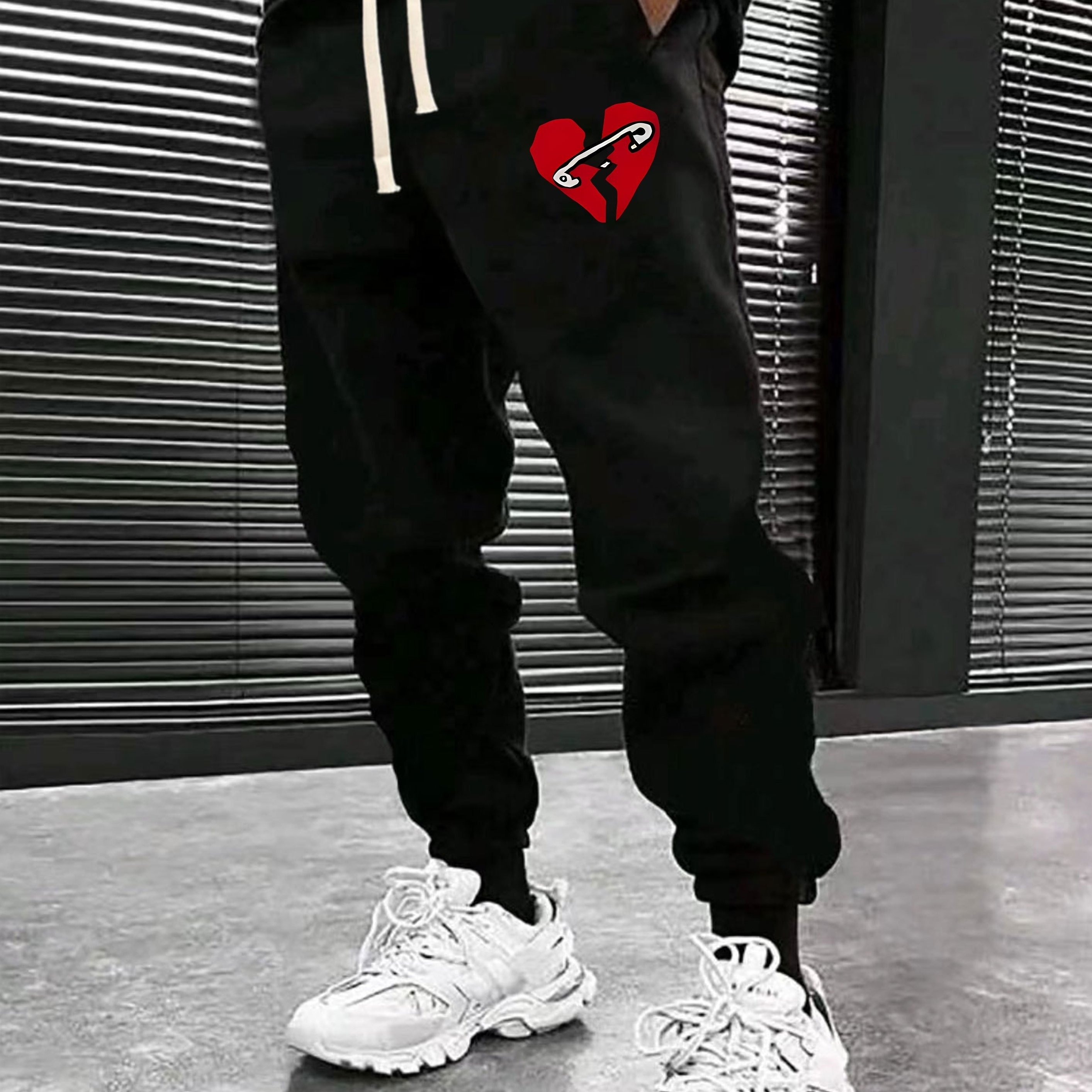 Double Heart Graphic Print Joggers Sweatpants Sports Solid - Temu