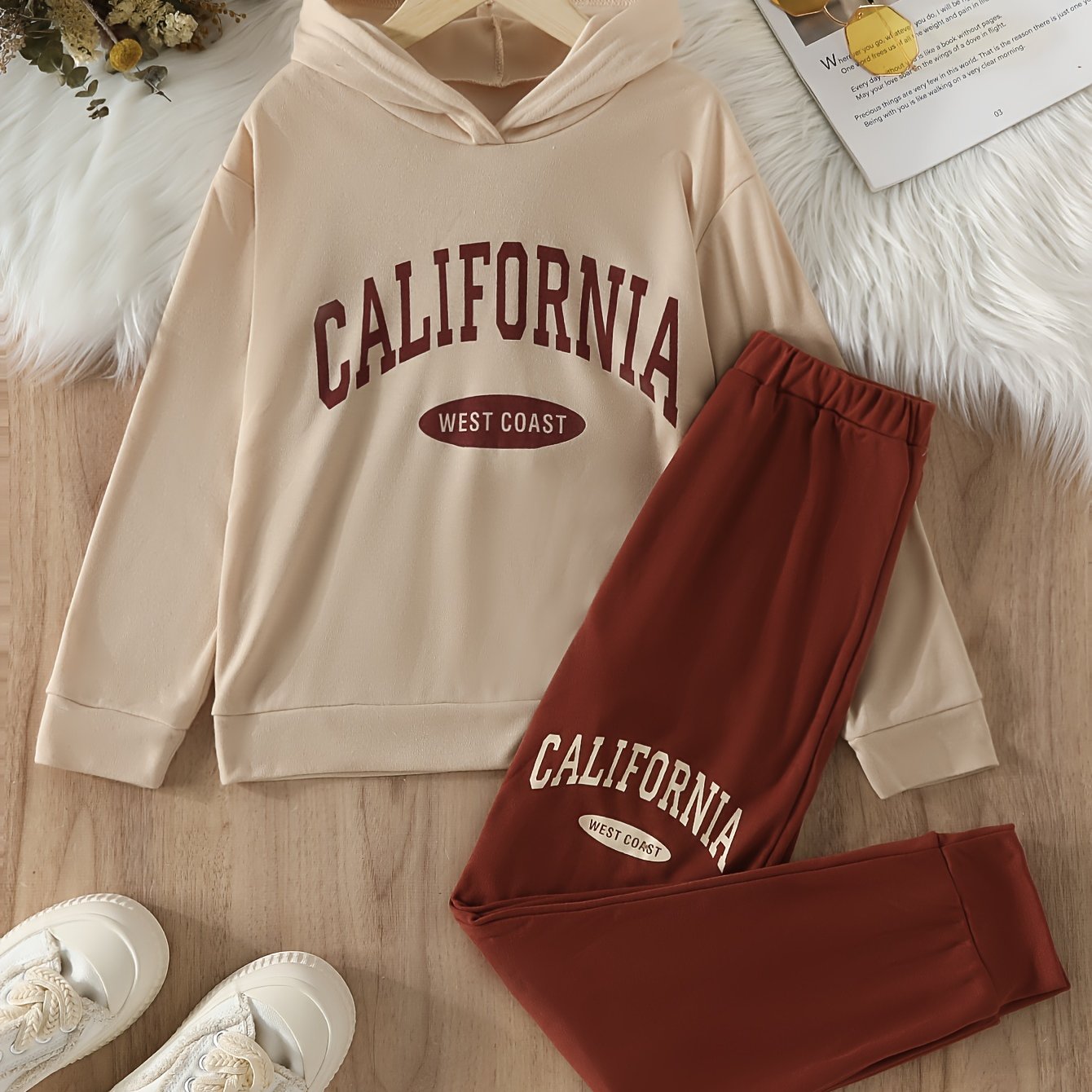 Girl's California West Coast Print Hoodie Sweatpants Set - Temu Canada