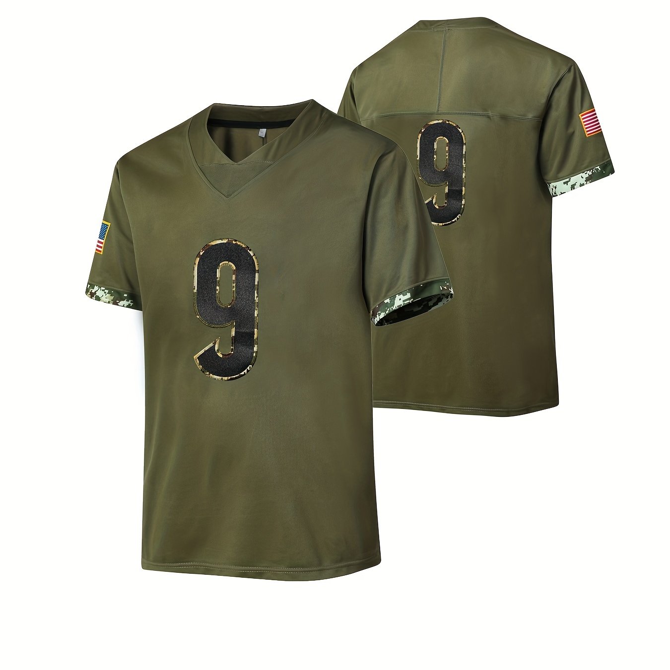 Temu Men's Breathable Camo Cuff Rugby Jersey, Number 17 Active Slightly Stretch V Neck Short Sleeve Uniform American Football, Soccer Shirt for Training