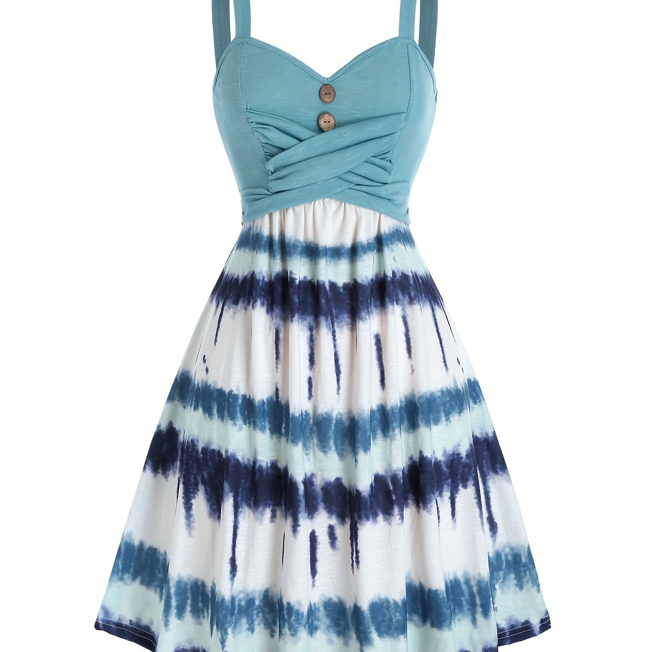 Tie Dye Print Button Dress Casual Sleeveless Backless - Temu