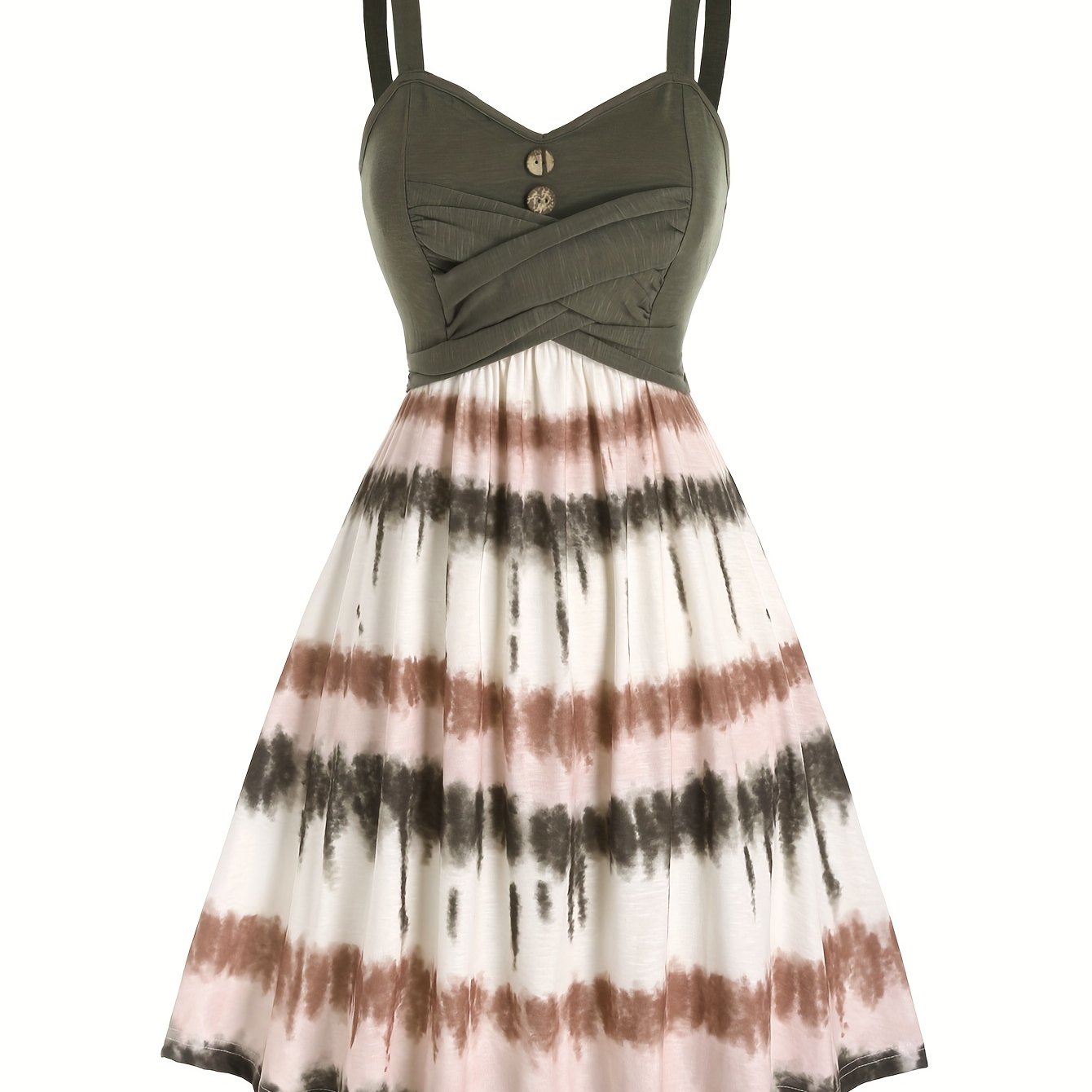 E-shop Bunt gemustertes Kleid mit falschen Knöpfen, lässig ärmellos und rückenfrei für den Sommer, Damenbekleidung