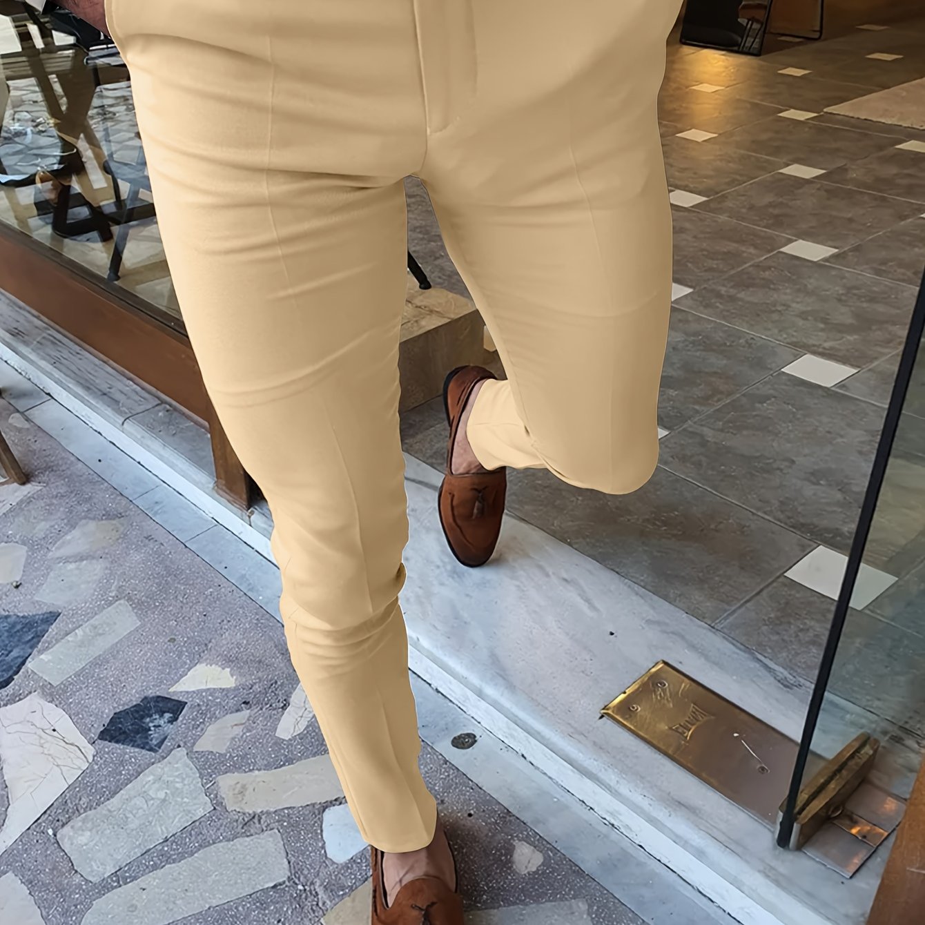 Slim Fit Elegant Slacks Men's Casual Vintage Style Stretch - Temu