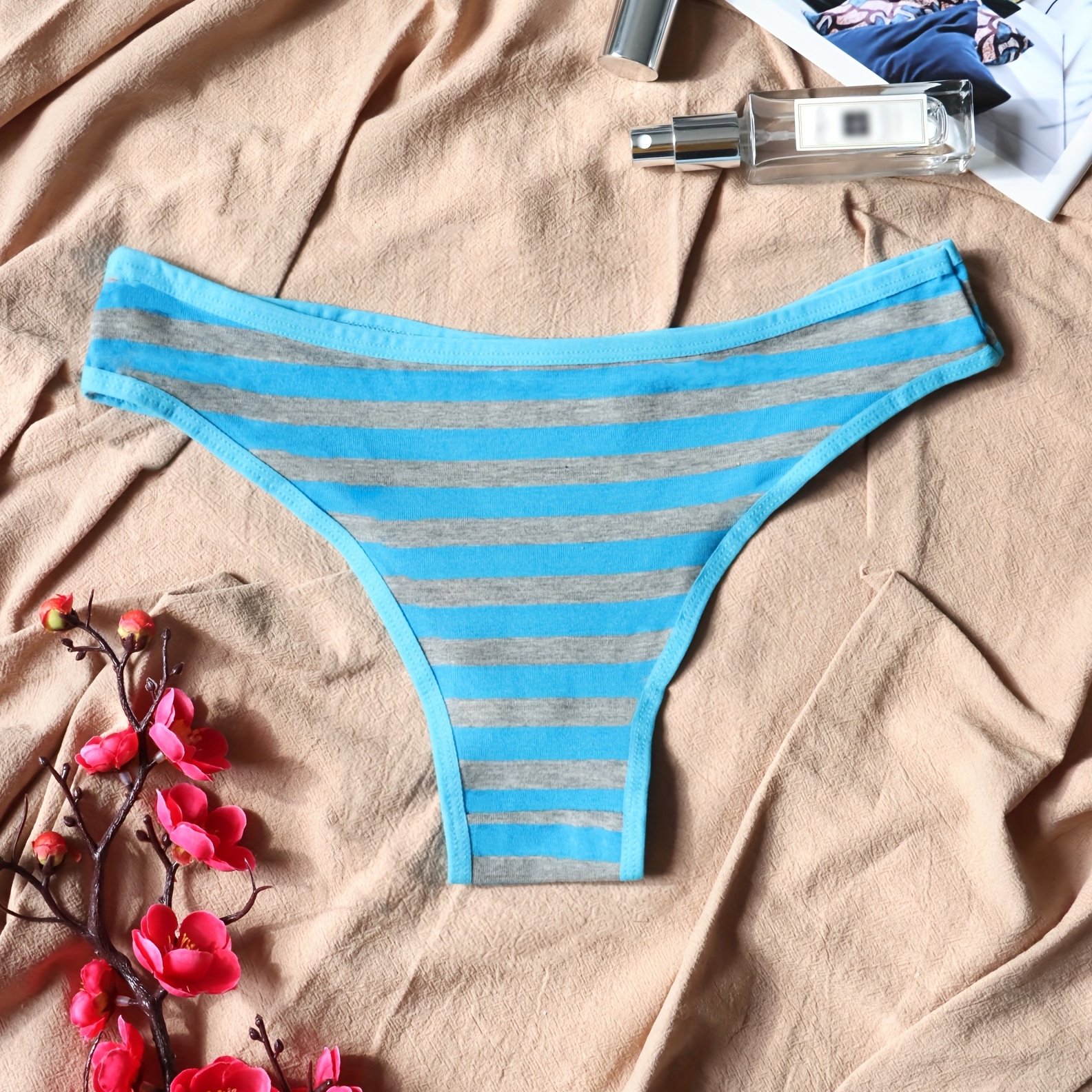 Striped Soft Low Waist Panties Comfortable Bikini Panties - Temu Portugal