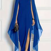 Solid Split Chiffon Sleeveless Evening Dress, Elegant Shawl Spring ...