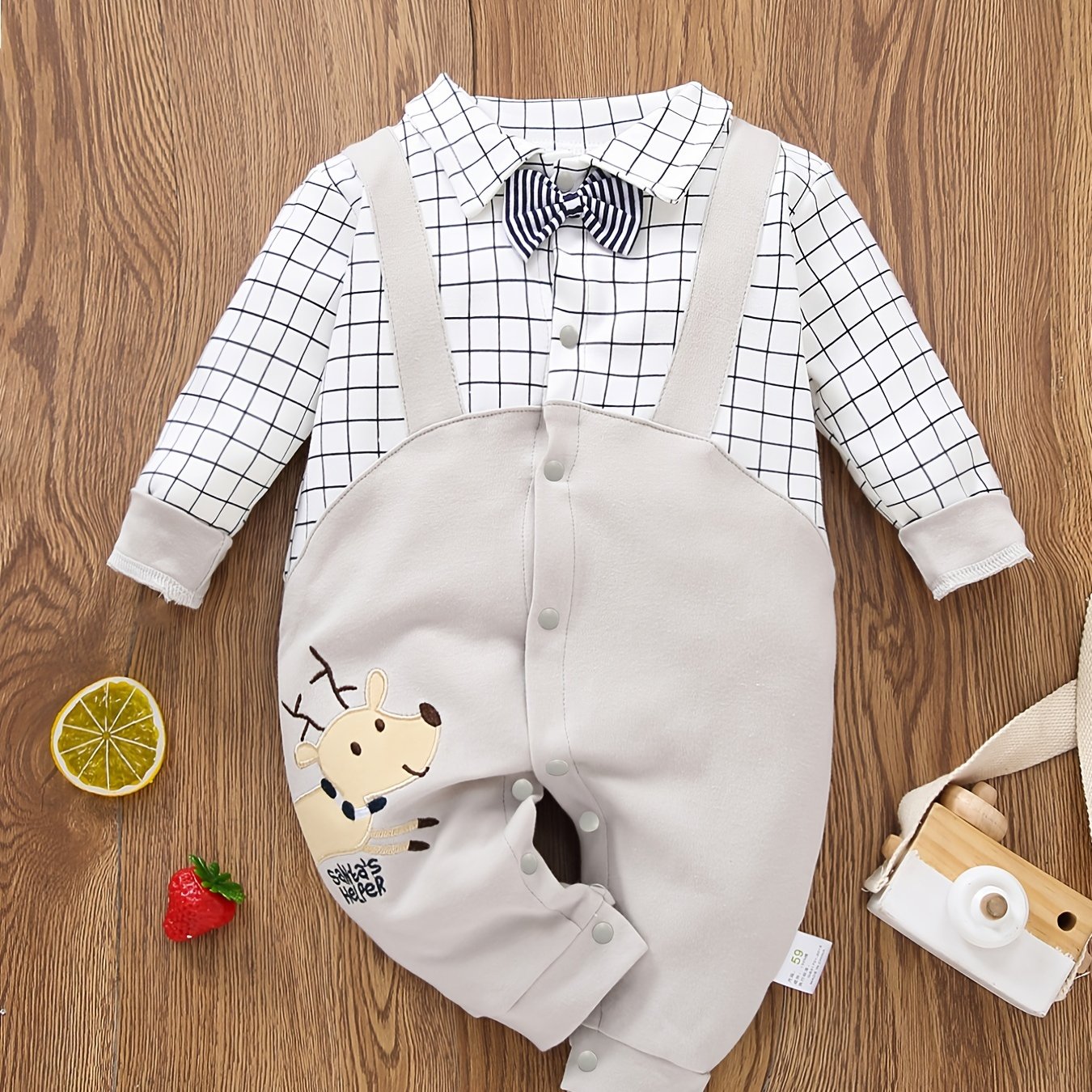 Image of Spring/autumn Newborn Baby Long Sleeve Gentleman Bodysuit Baby Romper Toddler 1st Birthday Dress 100-day Crawling Outfit, For Outdoor