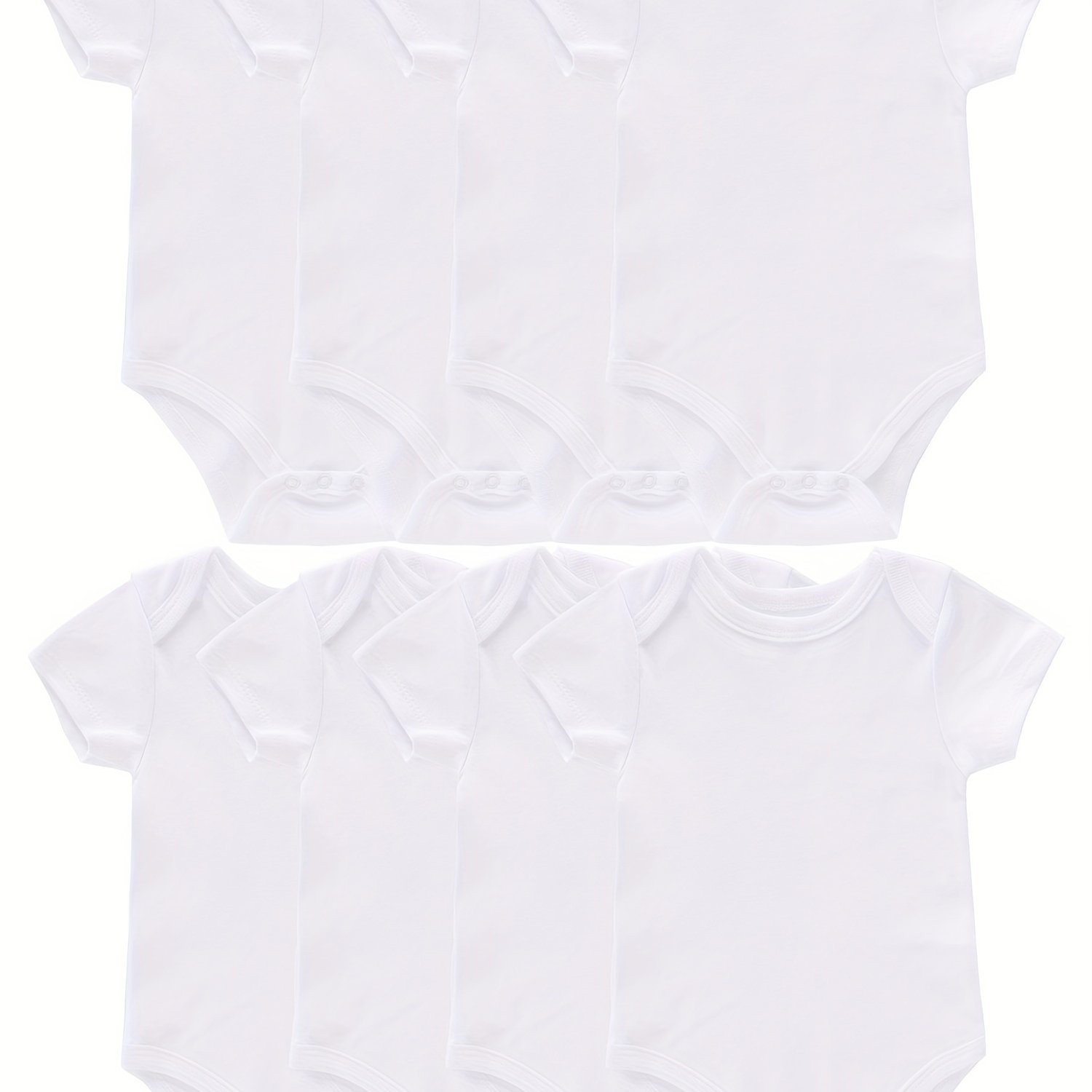 Image of 8pcs Set Of Short-sleeved Romper Onesies For Newborns And Infants, Solid Color Triangle Bodysuits For Baby Boys And Girls, Perfect For Outdoor