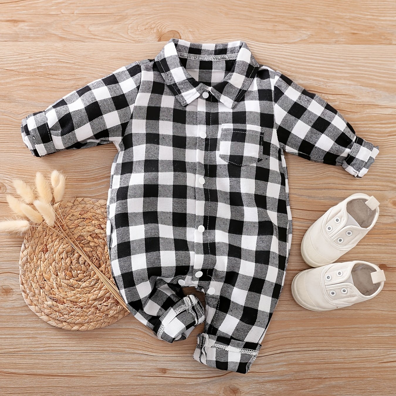 Multitrust Newborn Baby Boys Jumpsuit Checkerboard Plaid Print Short Sleeve Romper Bodysuit Playsuit Outfit Summer Clothes, Infant Unisex, Size: 18-24