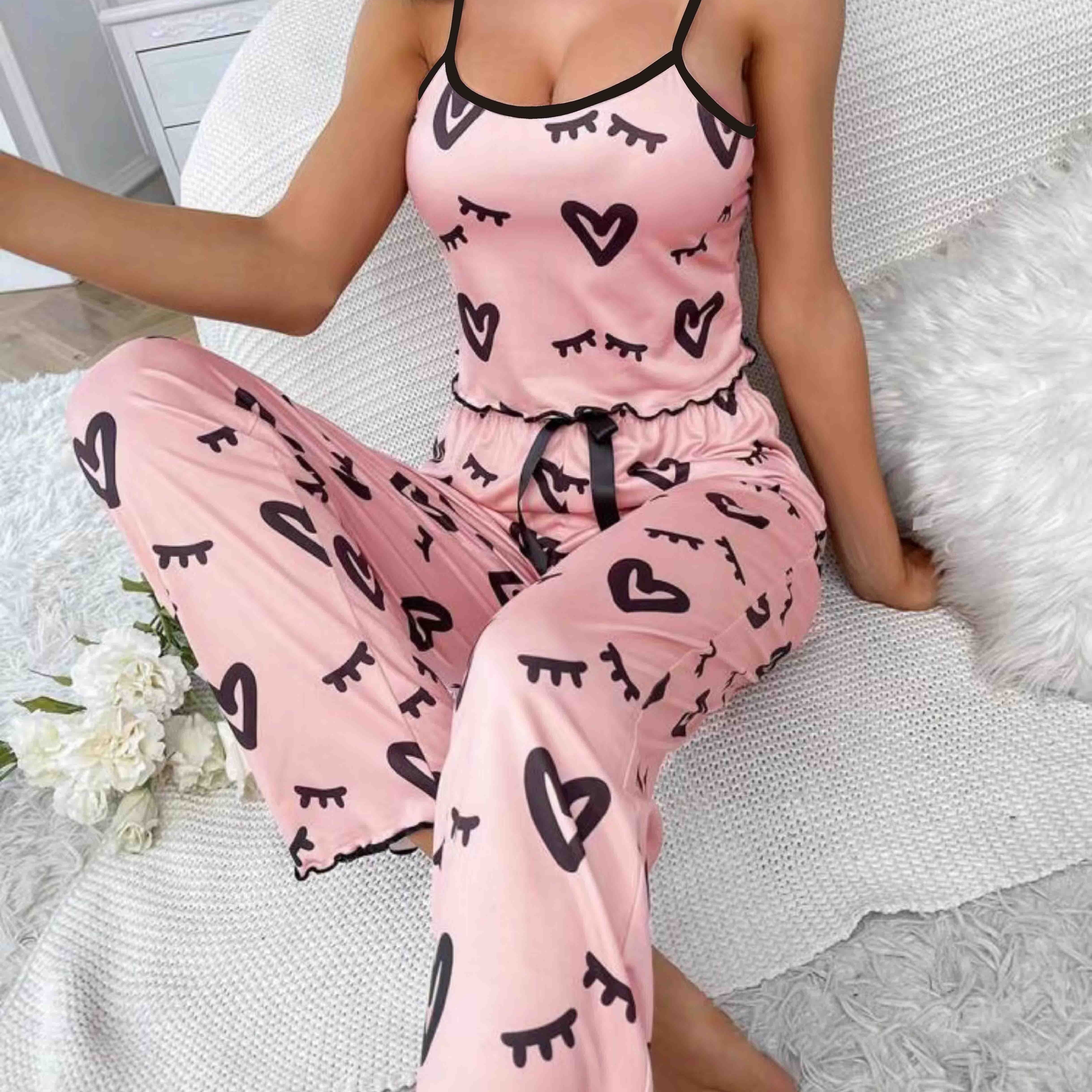 Girls Comfortable Pajamas Outfit Eyelash Graphic Cami Top - Temu