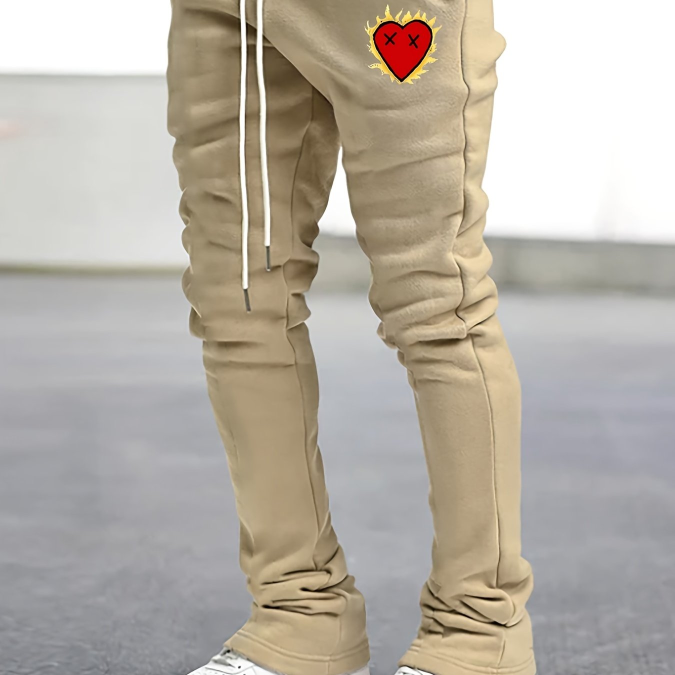 Heart Pattern Flared Trousers Men's Casual Stretch Street - Temu