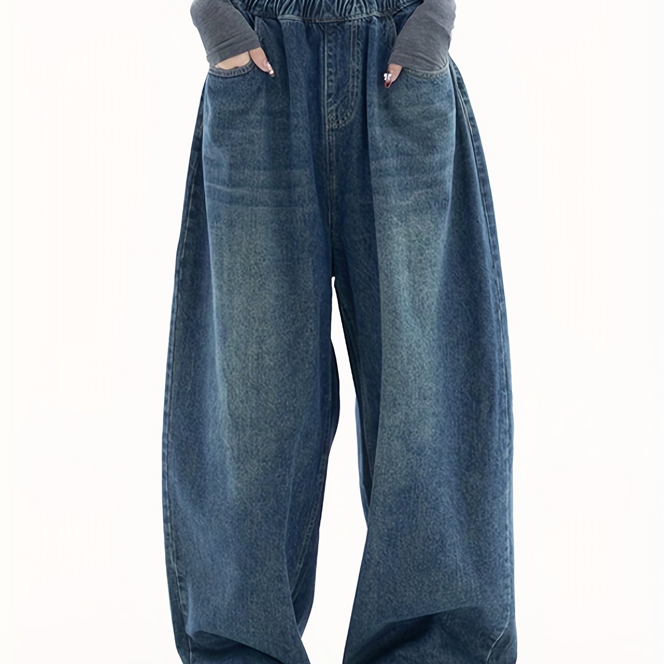 Vintage Elastic Waistband Denim Baggy Pants 3143 - Gentler