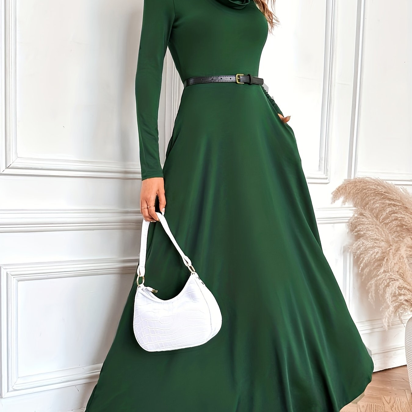 solid cowl neck dress elegant long sleeve party maxi dress womens clothing
