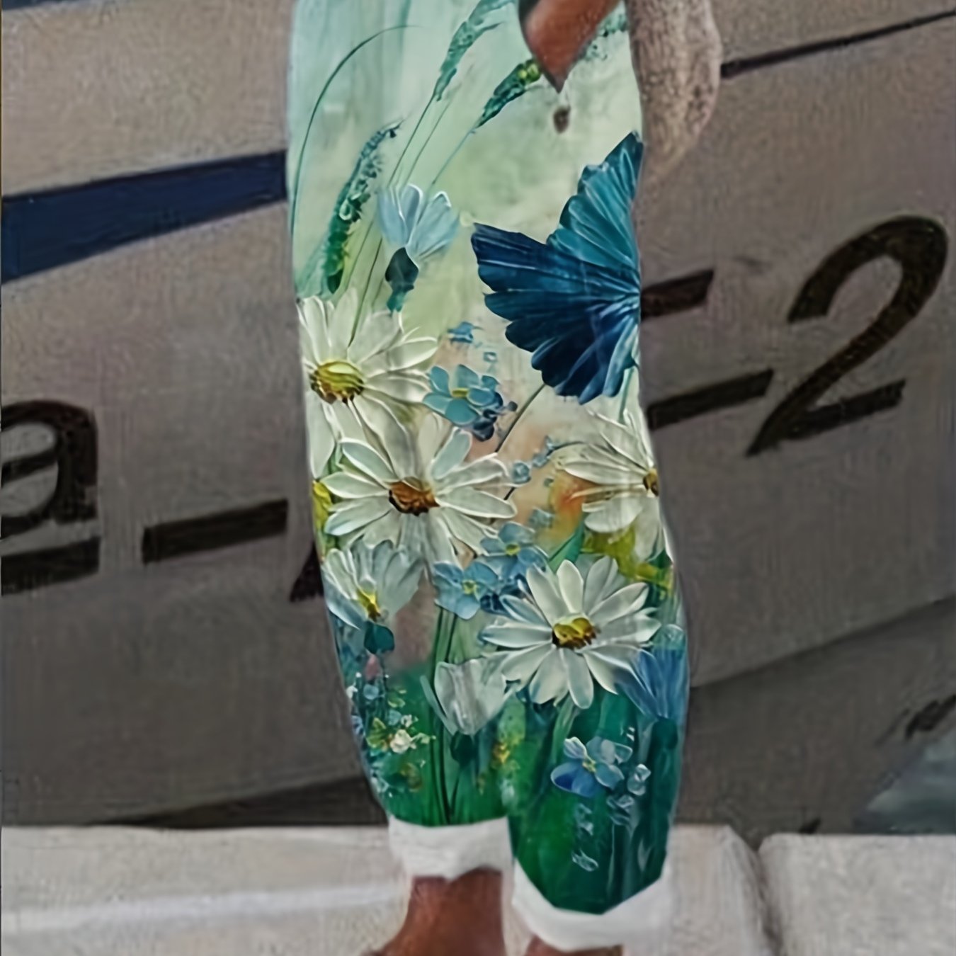 Flower Oil Painting Print Slant Pockets Pants Casual Pants - Temu