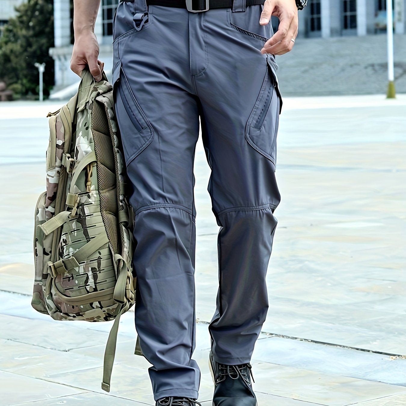 Mens Outdoor Cargo Work Pants Cotton Shorts Hiking Removable Zipper Off  Trousers