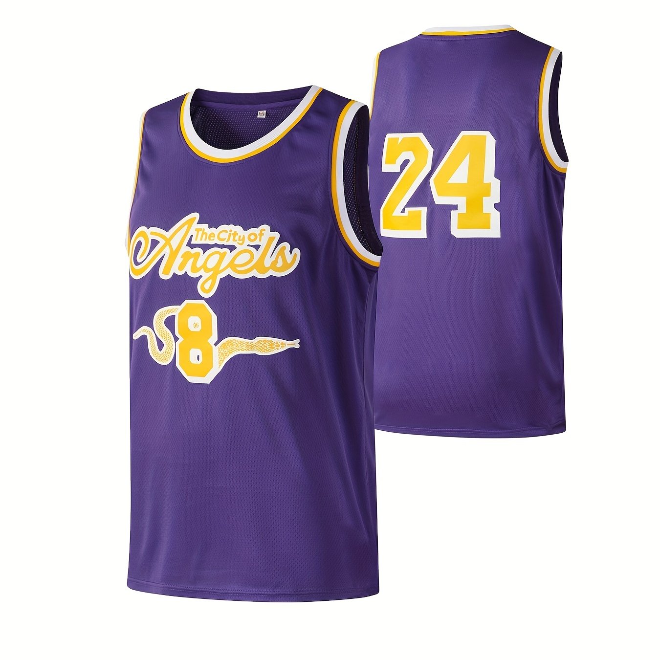 Temu Men's The City of Angels #8 24 Embroidered Basketball Jersey, Active Slightly Stretch Sports Uniform, Sleeveless Basketball Shirt for Training