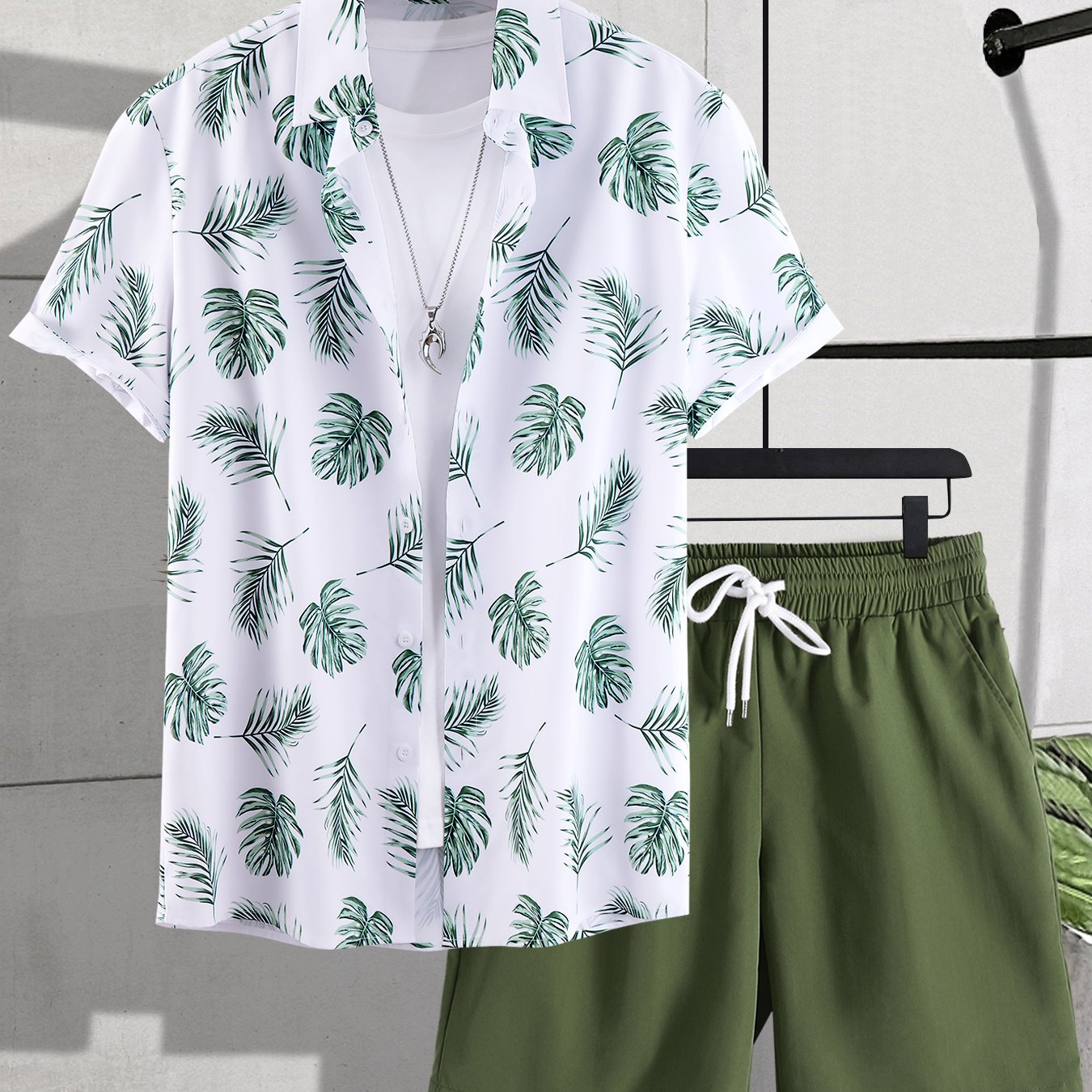 Temu Plus Size Ginkgo Leaf Print Men's Vacation Shirt Shorts Set for Summer, Hawaiian Style Oversized Graphic 2pcs Outfits for Big & Tall Guys , Men