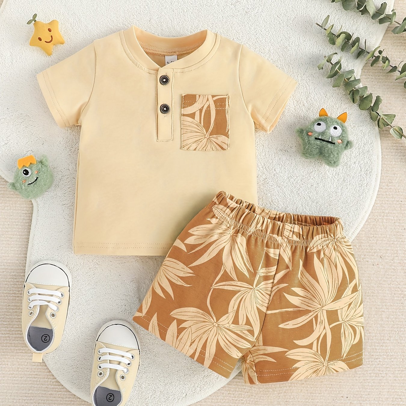  Newborn Baby Boy Girl Waffle Cotton Shorts Set Summer Solid  T-Shirt Tops High Waist Drawstring Casual Shorts Outfit (Brown,0-6 Months):  Clothing, Shoes & Jewelry