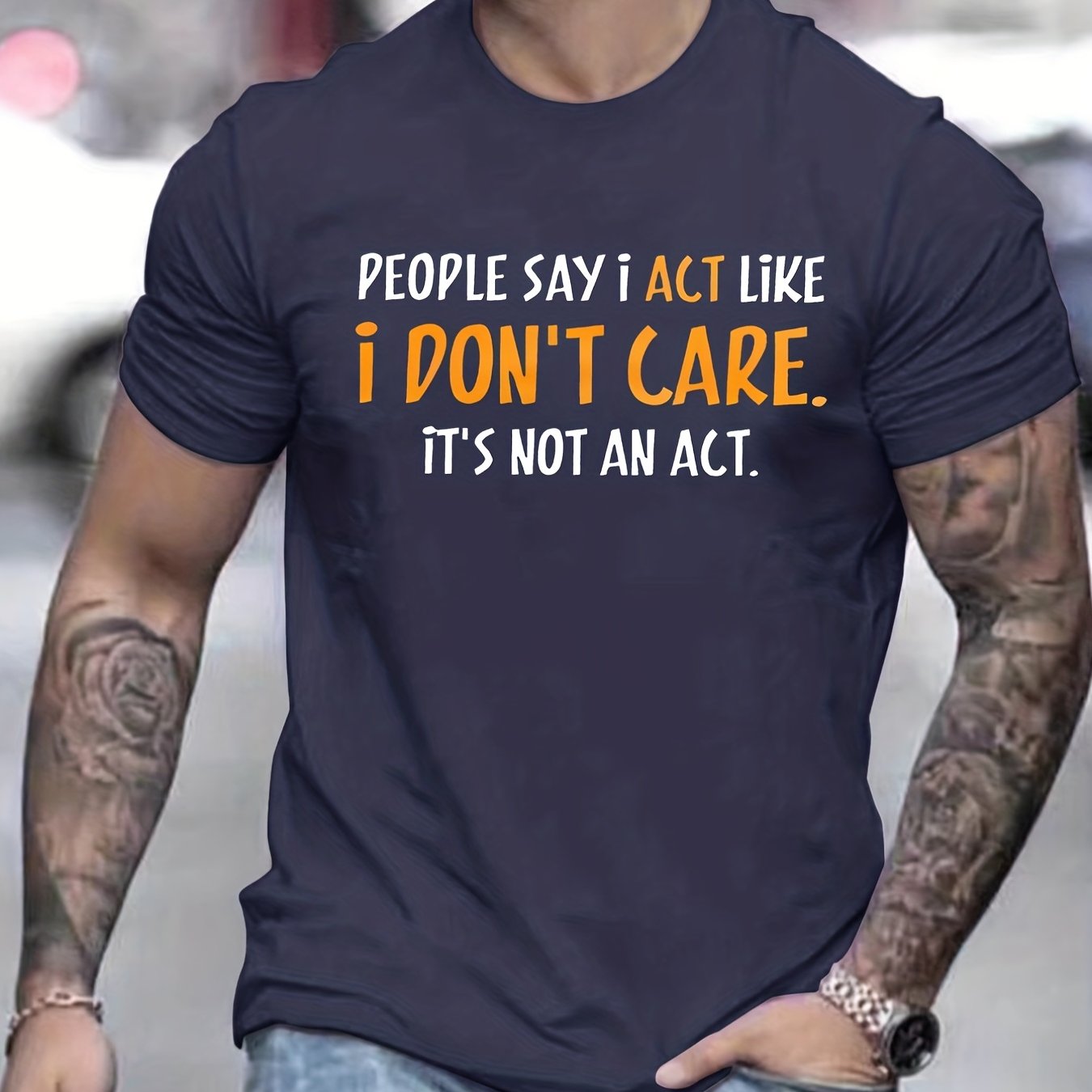 TEMU Men's Casual Loose- T-shirt With Unique Print - Breathable Polyester, Round Neck, Short Sleeve - Summer & Casual Attire