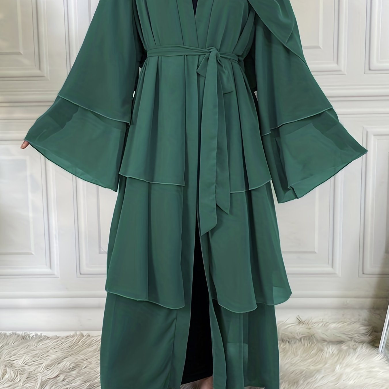 Ramadan Layered Open Front Modest Dress Long Sleeve Dress - Temu United  Kingdom