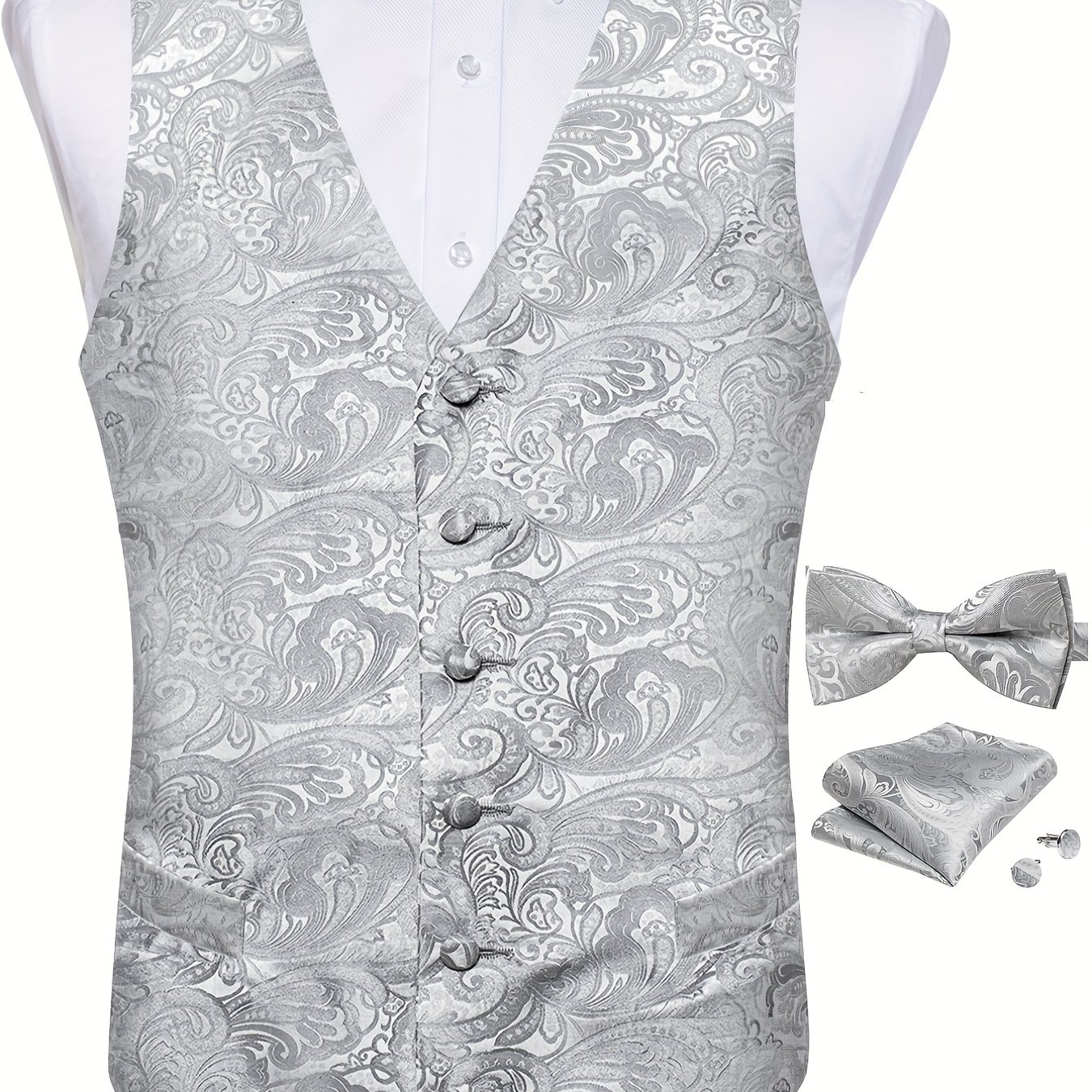 men's formal vest bowtie ensemble grey paisley Temu New Zealand
