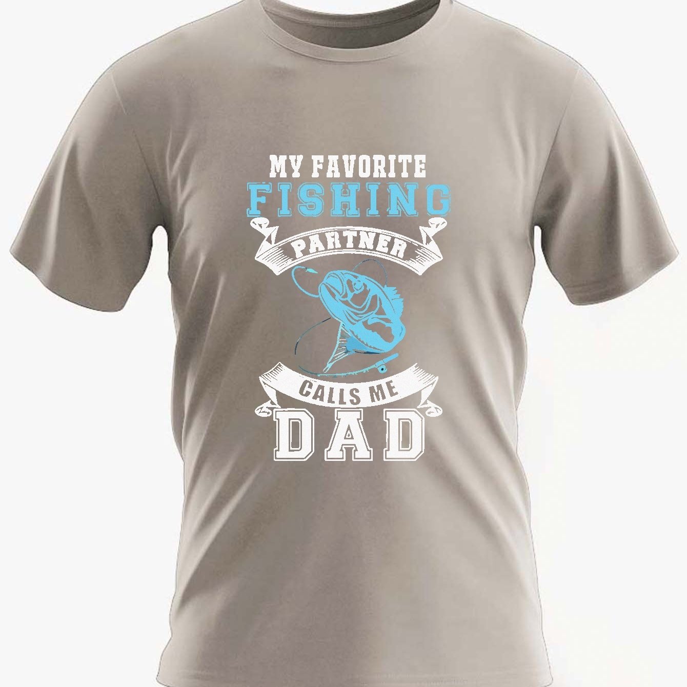 Father's Day Plus Size Men's Set, My Favorite Fishing Partner Calls Me Dad Graphic Print T Short-sleeve T Shirt Shorts Set For Summer, Men