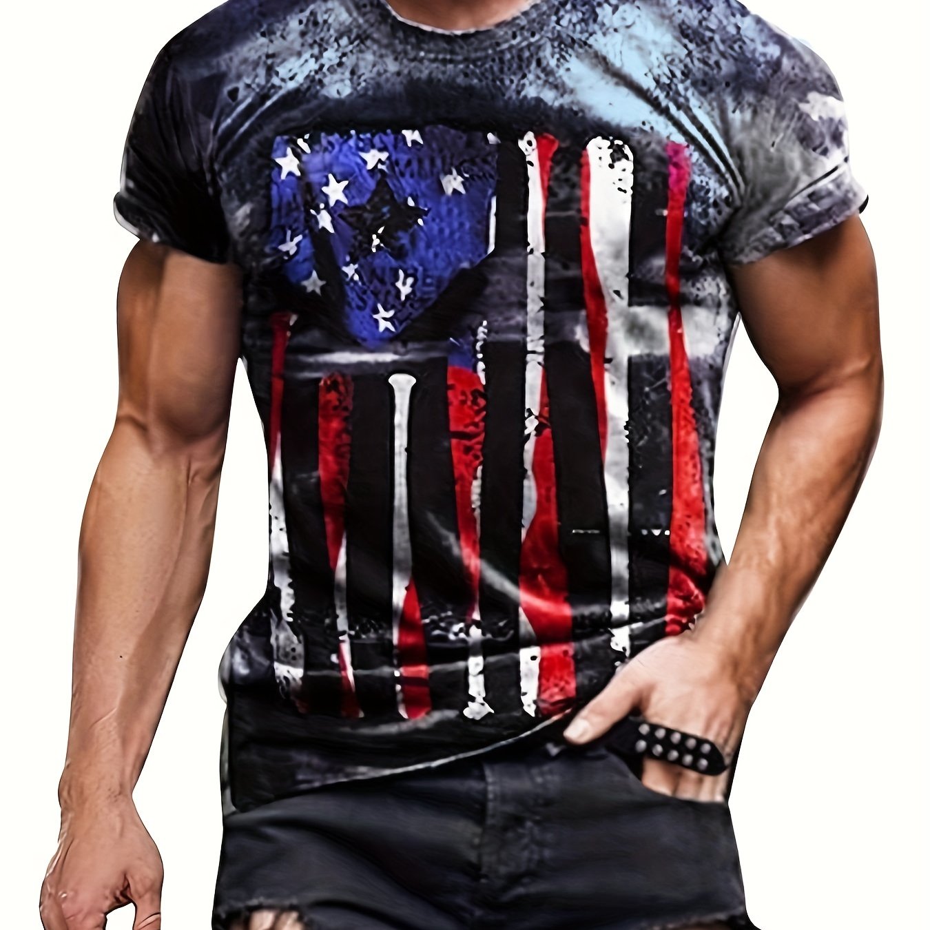 Men's Novelty Fashion American Flag Print Patriotic Pajama T Shirt ...