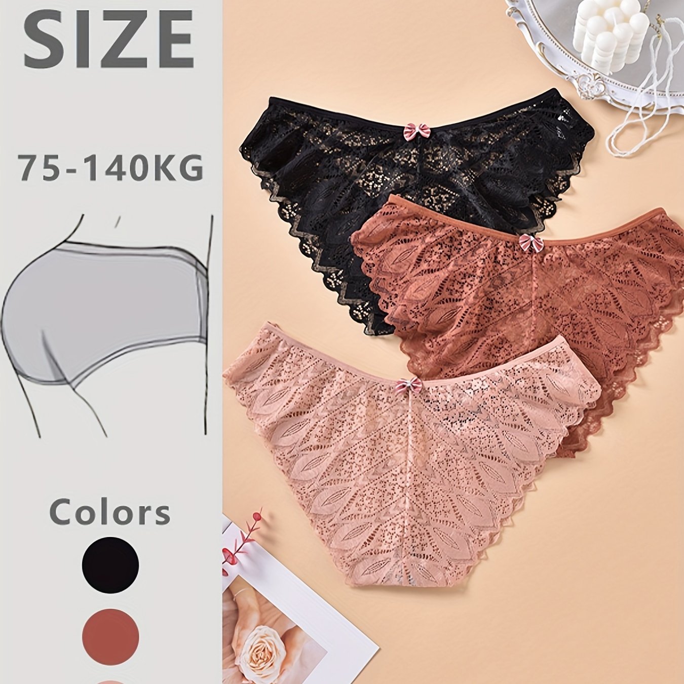 Plus Size Contrast Lace Semi Sheer Panties Women's Plus High