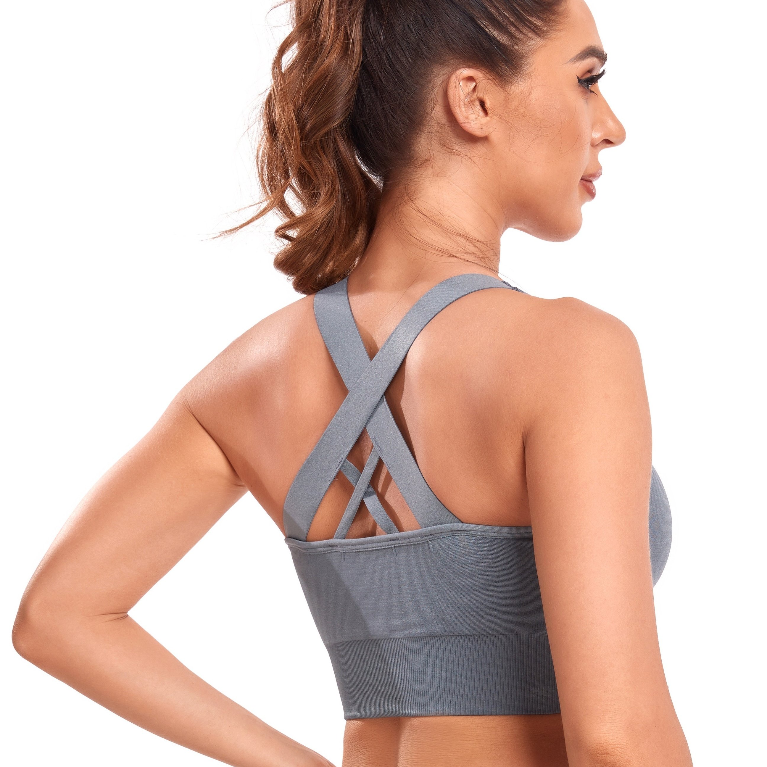 Cross Back Shoulder Strap High Impact Yoga Active Wear Women Padded  Seamless Wire Free Removable Cup Tank Top Running Fitness Gym Workout  Sports Bra