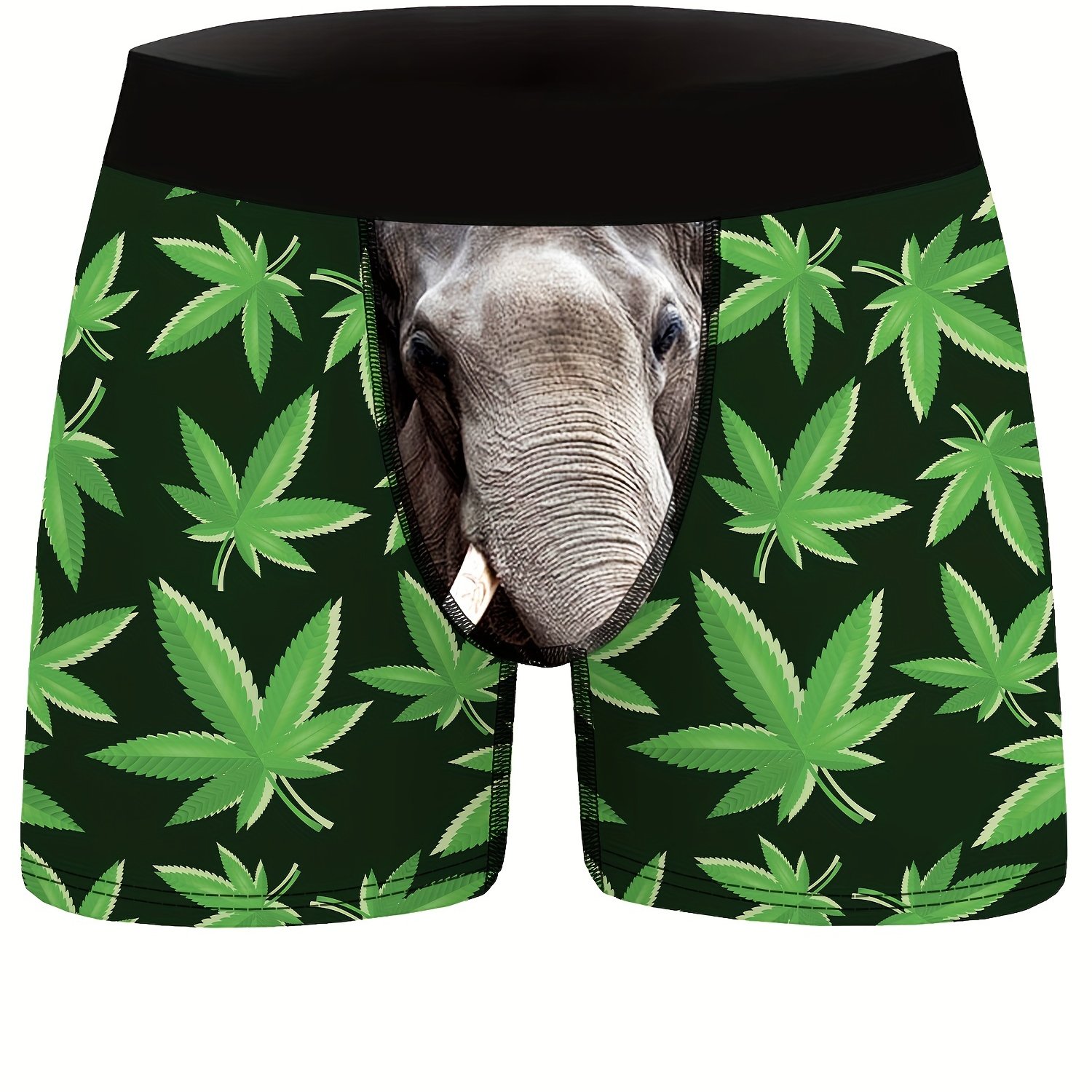 Green Leaf Elephant Trunk Underwear, High Stretch Boxer Briefs