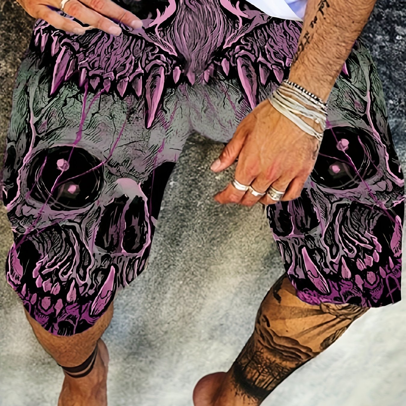 Men's Plus Size Fully Print Black Skull Pattern Shorts Beach - Temu