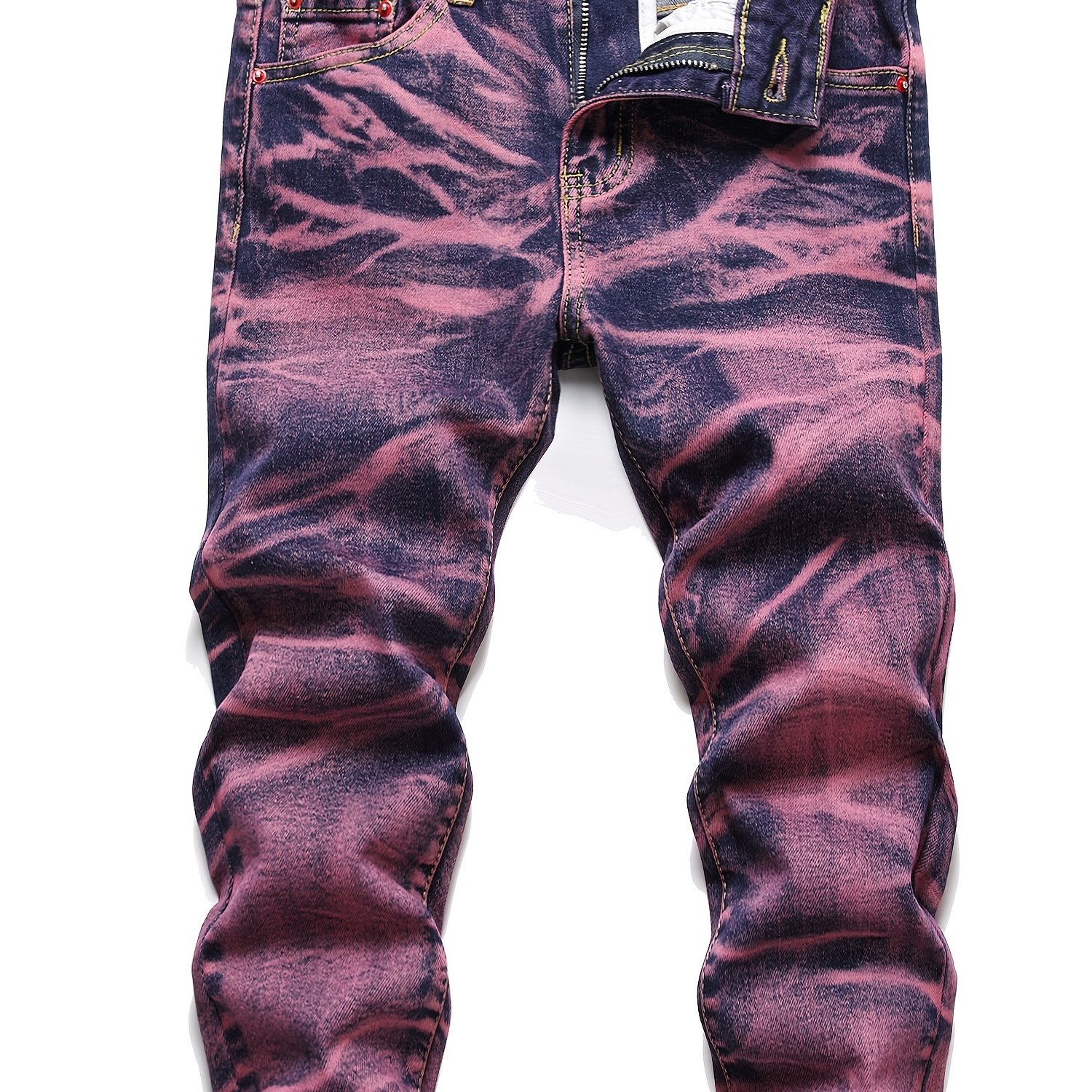 Kid's Purple Black Color Clash Jeans Ripped Denim Pants - Temu