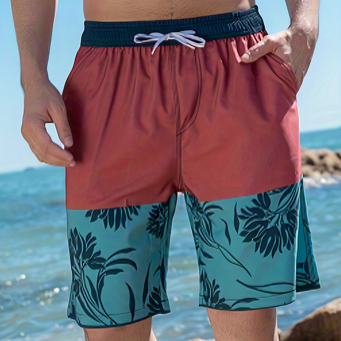 VBXOAE Men's Shorts Casual Fit Drawstring Elastic Waist Summer Beach Shorts  with Pockets Workout Sport Shorts Swim Trunks Gradient Beach Shorts 