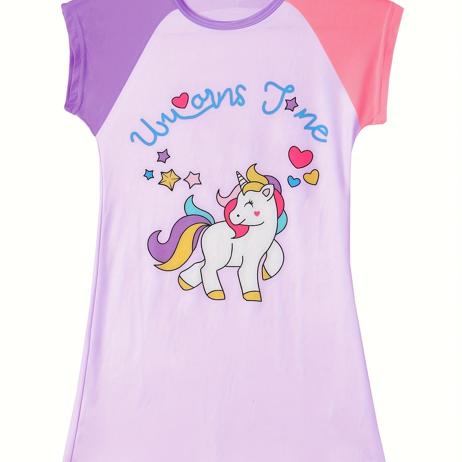 Girls Color Block Raglan Sleeve Cute Unicorn Graphic - Temu Canada