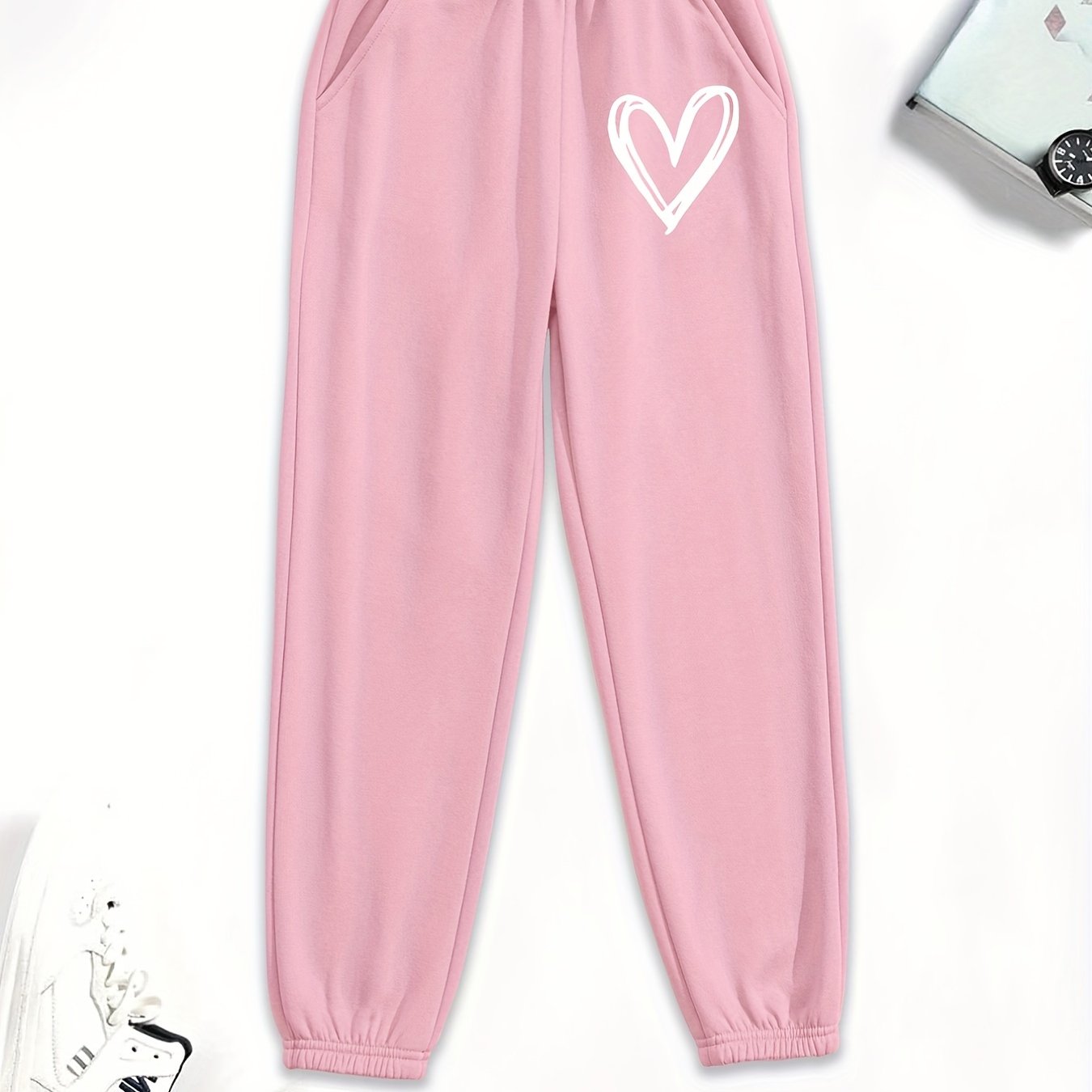 Trend Heart Graphic Sweatpants Girls High Waisted Workout - Temu