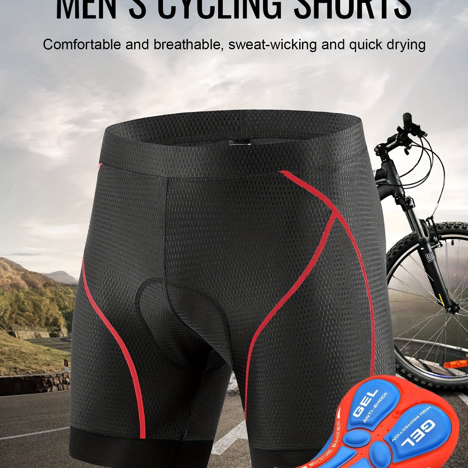 Men's 4D Padded Cycling Underwear Shorts-PS6018-Red, 46% OFF