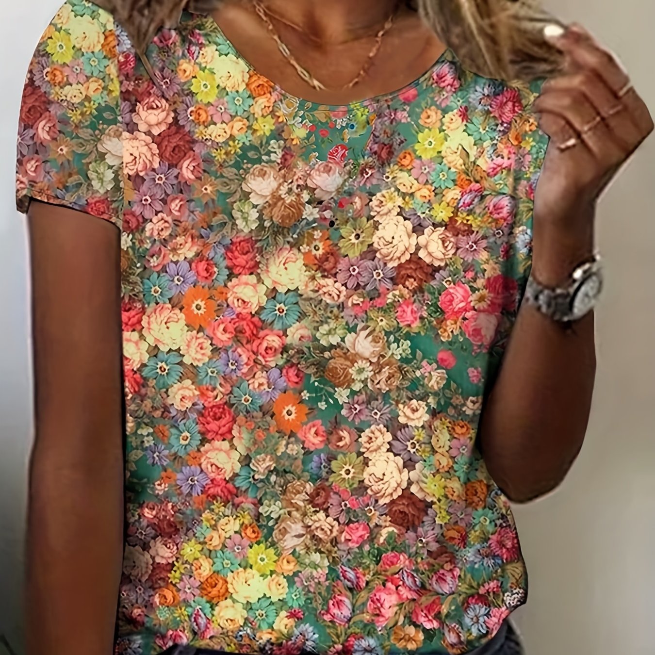 Casual Floral Loose Slit T-shirt