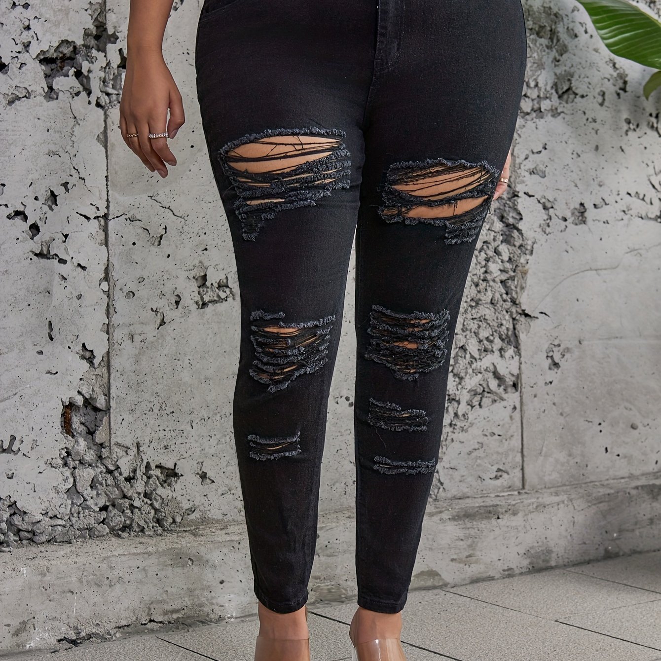 Plus Size Black Ripped Jeans