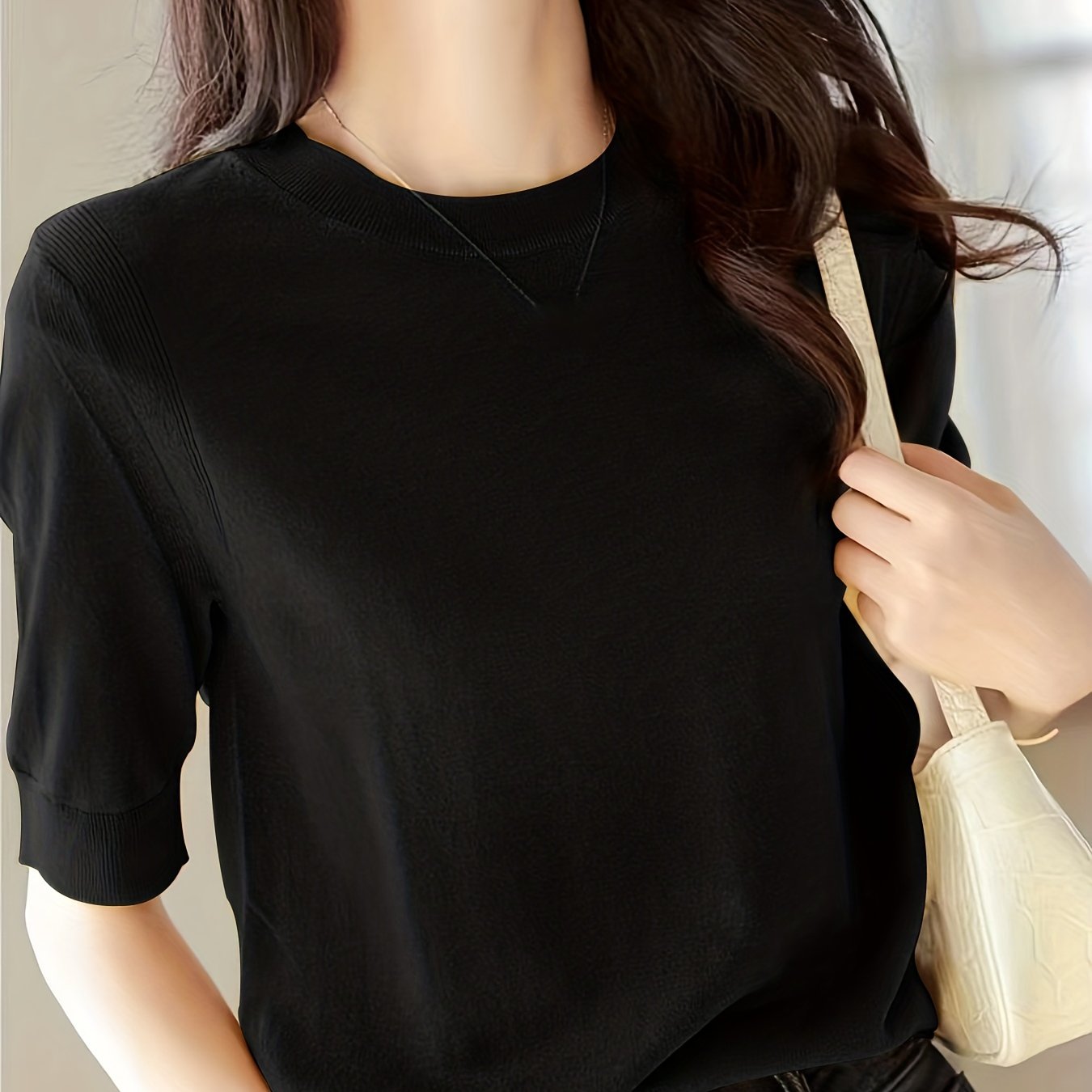 Image of Pullover Short Sleeve Fabric Soft Comfortable Versatile Simple