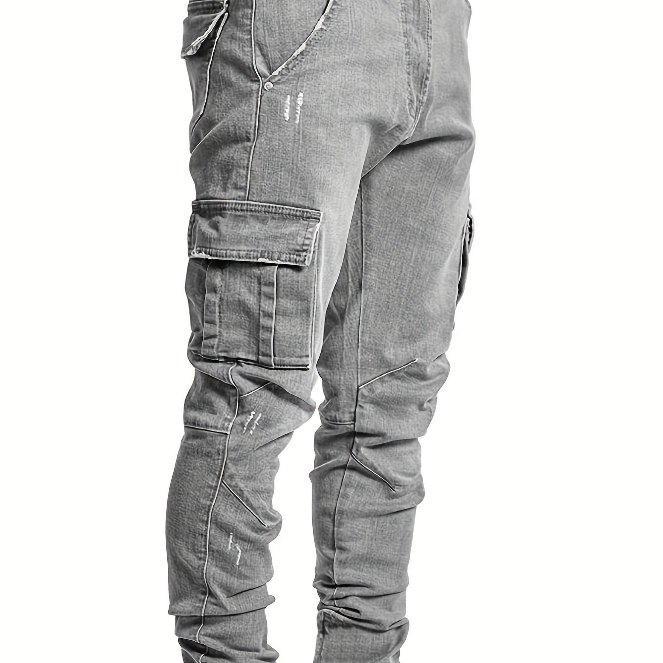 Slim Fit Cargo Jeans, Men's Casual Street Style Flap Pocket Slightly  Stretch Tie Dye Denim Pants For Spring Fall - Temu