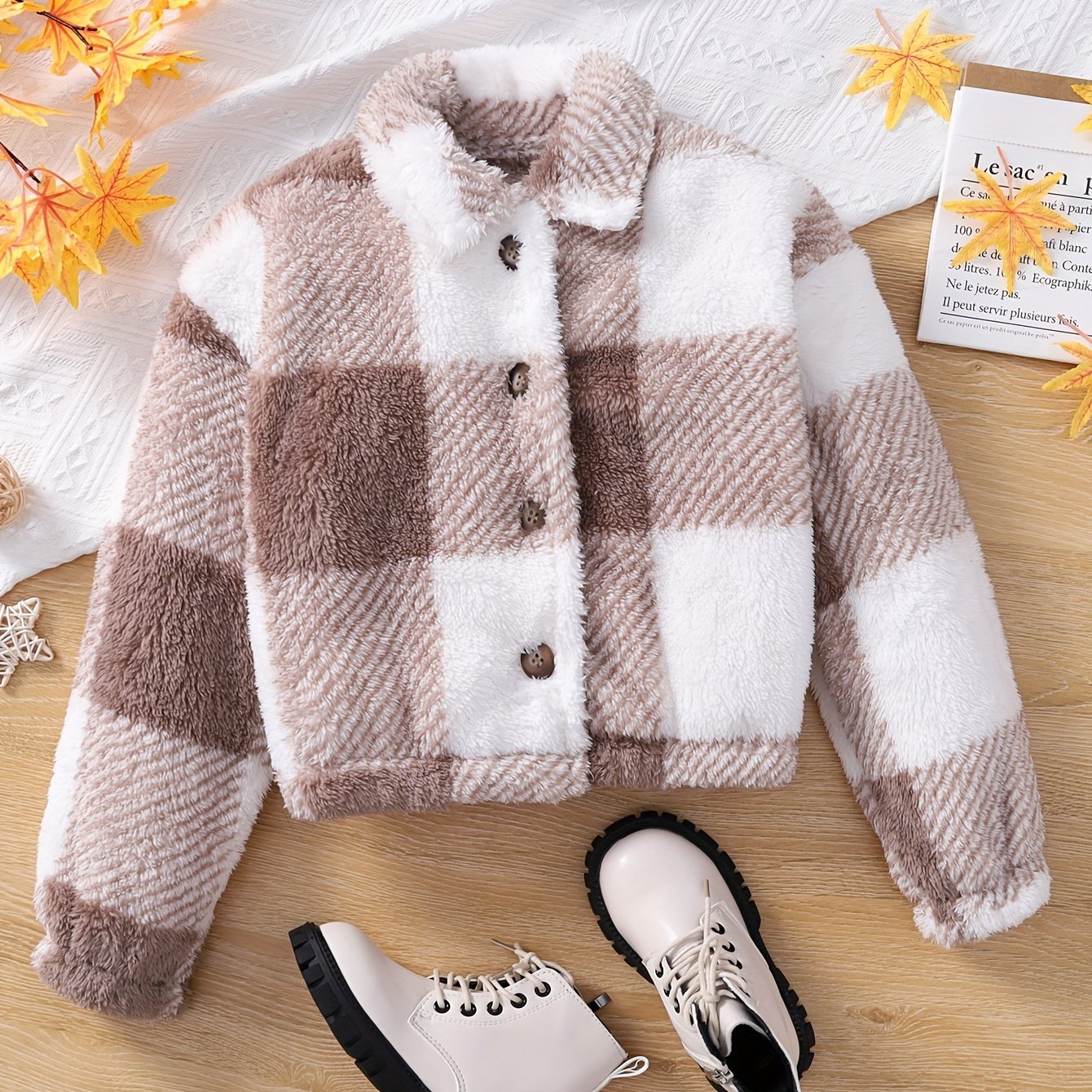 Fluffy plaid clearance jacket