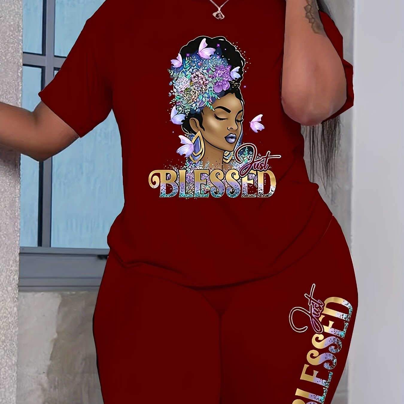 Blessed Girl Print Crew Neck Short Sleeve T shirt Bodycon - Temu