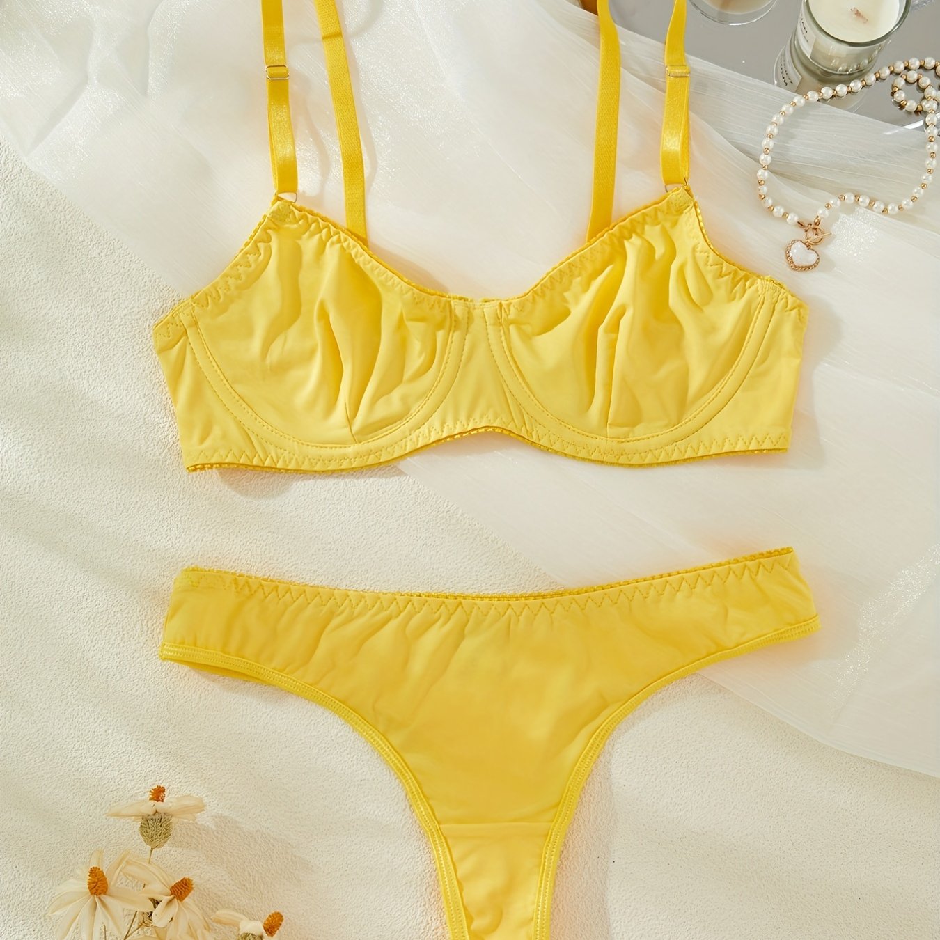See Through 1/2 Cup Lace Underwire Demi Bra Lemon Yellow
