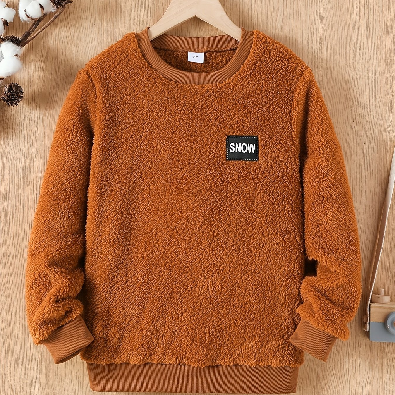 Image of Boys' Autumn/winter New Arrival Double-sided Loose Fit Sweatshirt, , Loose Fit Plush Warm Drop-shoulder Sleeve Pullover, Fluffy Sweatshirt Jacket