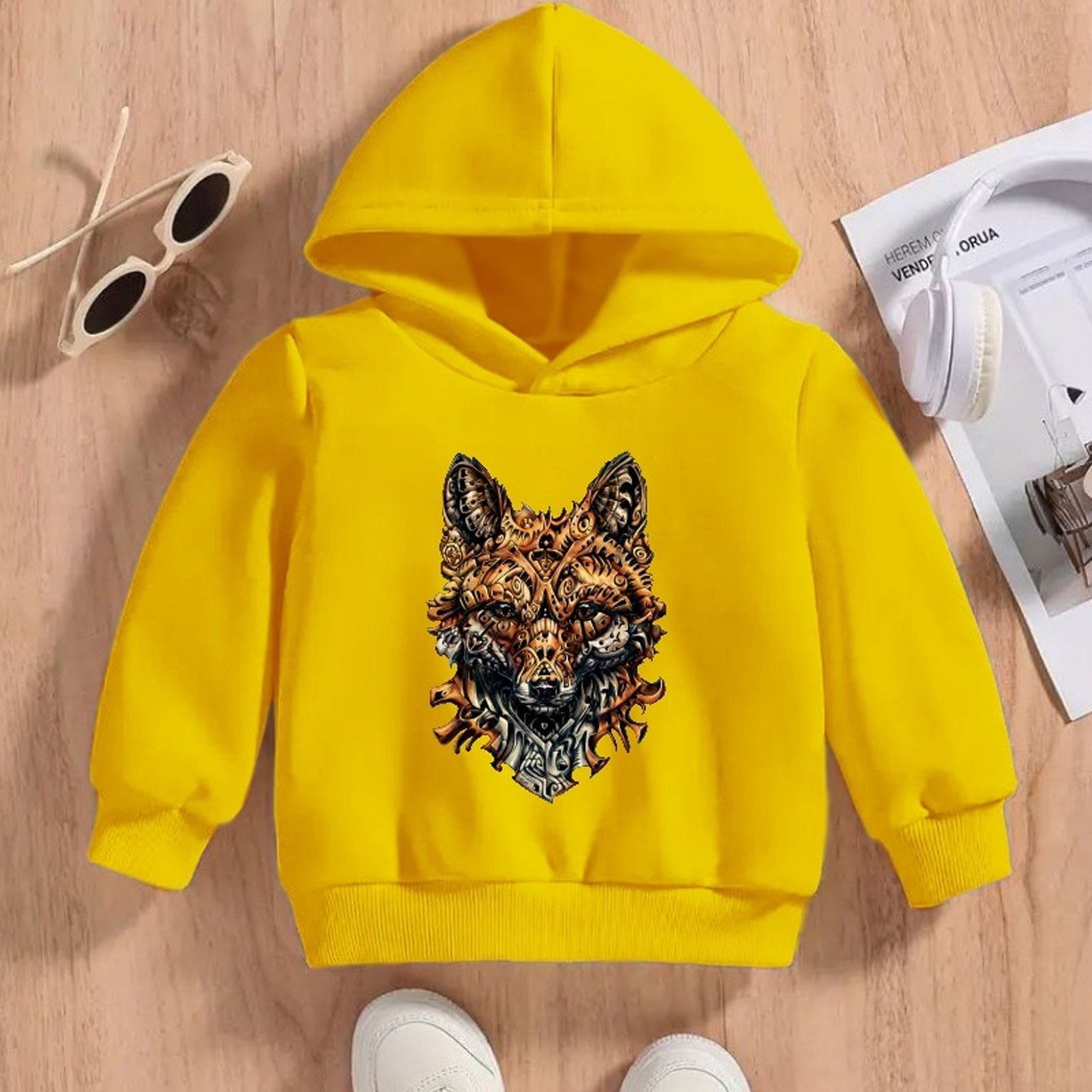 Scary Fox Print Boys Casual Pullover Long Sleeve Hoodies Temu