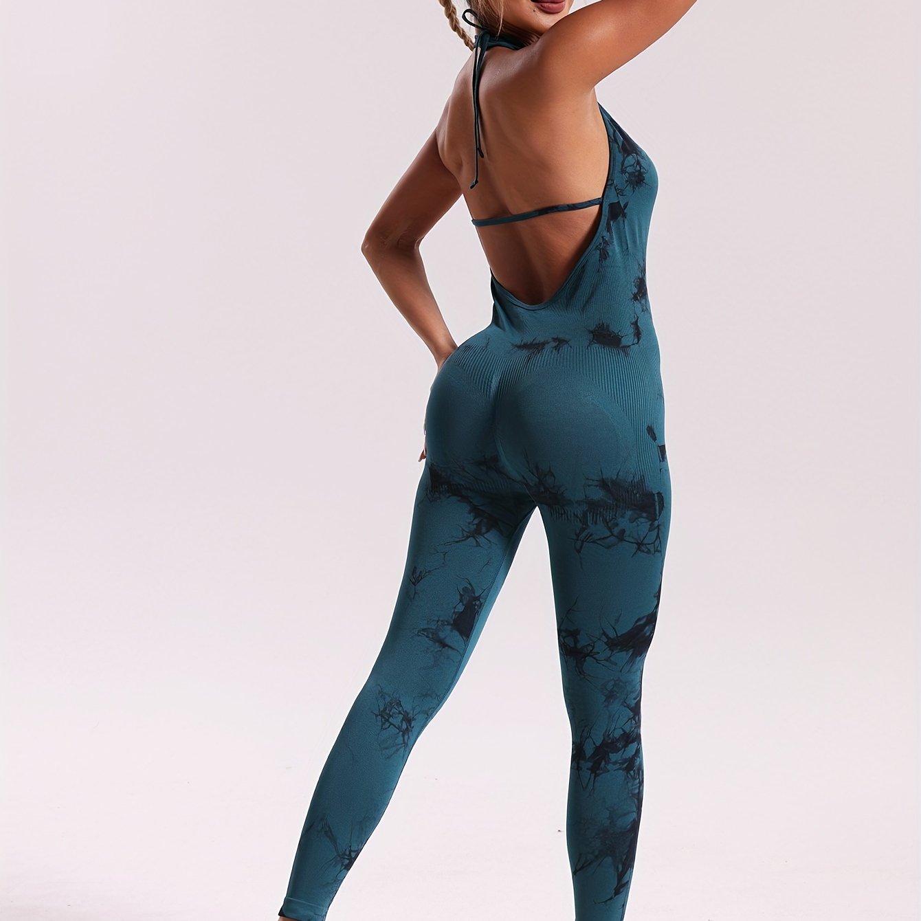 Tie Dye Halter Neck Sports Jumpsuits Seamless Backless Sexy - Temu