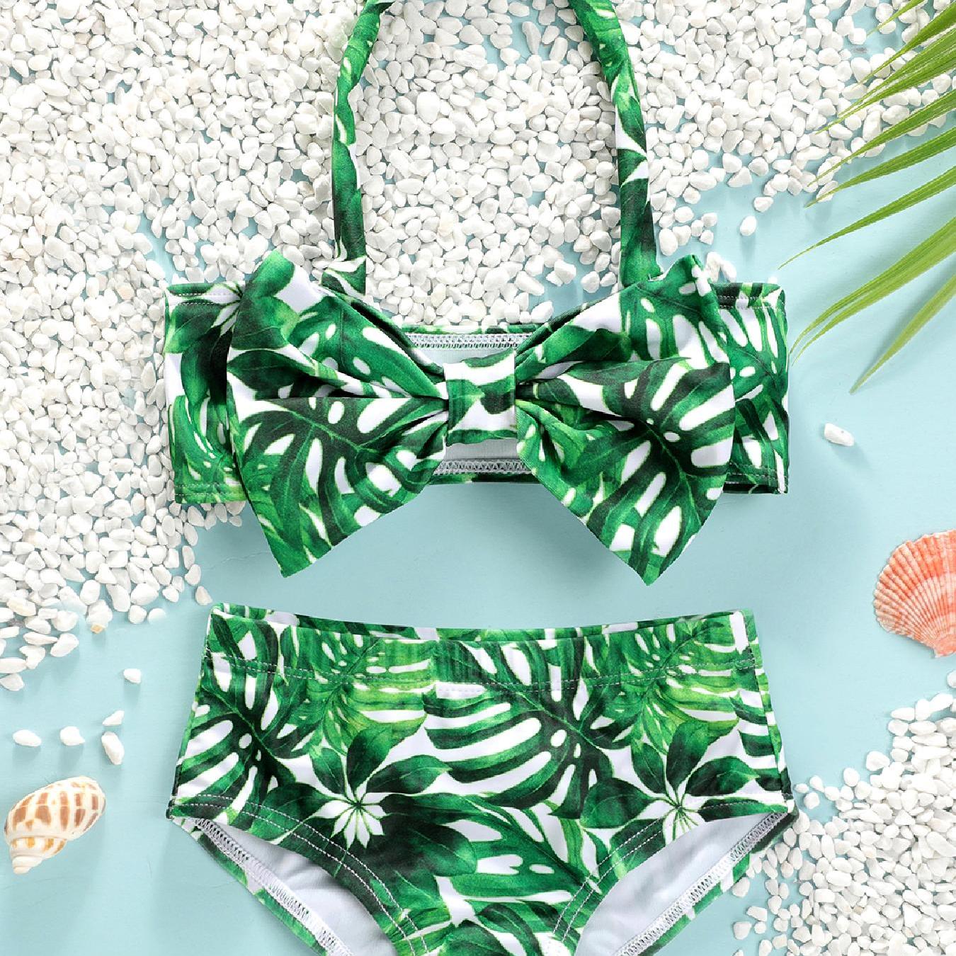 Toddler Girl Floral Leaf Print Halter Bikini Swimsuits - Temu Lithuania