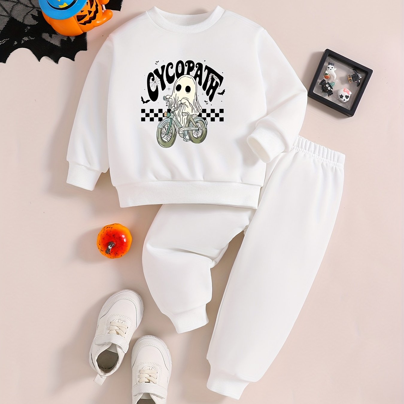 Halloween Baby Cute 2pcs Outfit - Kids Cartoon Ghost Riding Print Felpa  Pullover Top Set Di Pantaloni, Risparmia Di Più Con Le Offerte Di