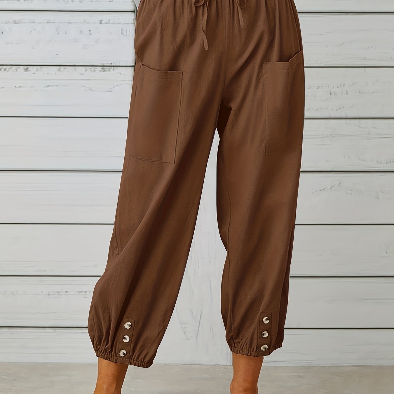 Wide Leg Capri Pants Loose Casual Drawstring Waist Pants - Temu