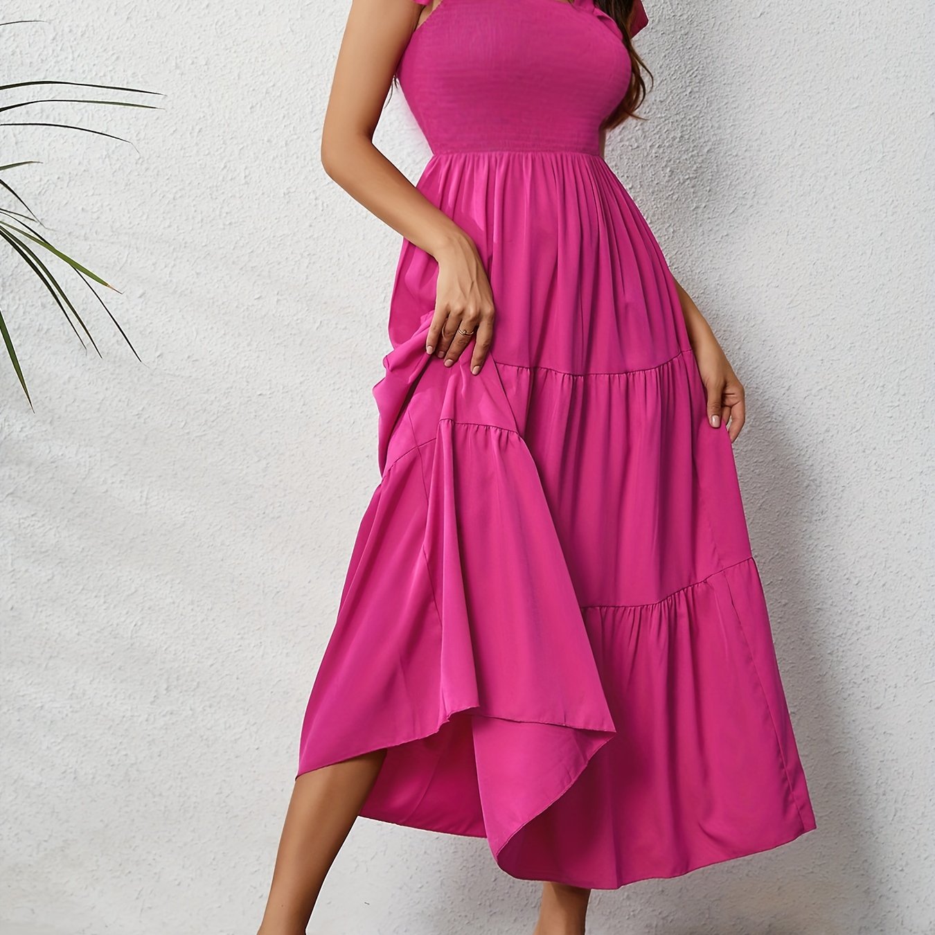 Ruffle Trim Tiered Maxi Dress Summer Vacation Casual Dress - Temu