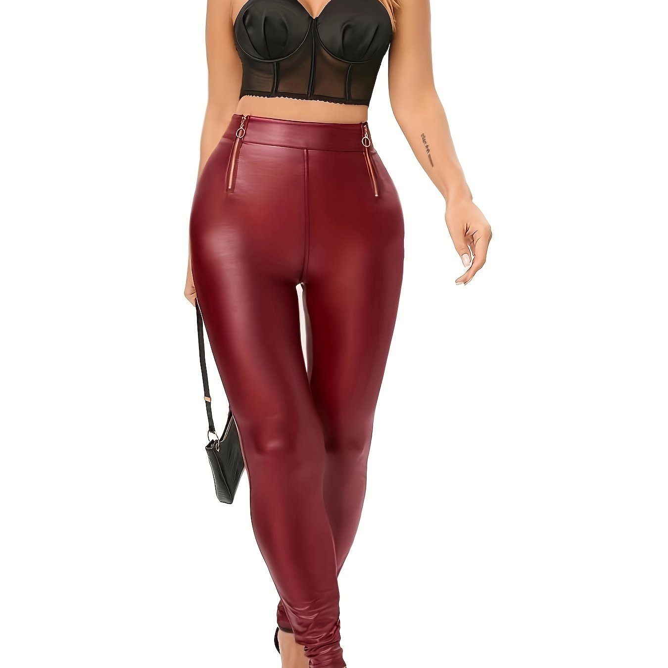 Solid Zipper Slim High Waist Pants Casual Long Length - Temu