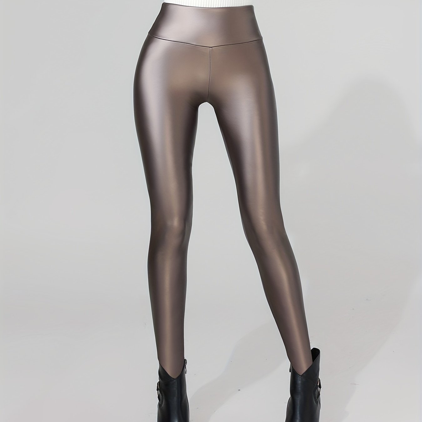 Taqqpue Shiny Sequin Leggings for Women Faux Leather Leggings
